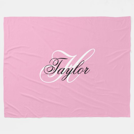 Schwarz-Weiß-Fancy-Monogramm Rosa Fleecedecke (Vorderseite (Horizontal))