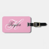 Schwarz-Weiß-Fancy-Monogramm Rosa Gepäckanhänger (Vorderseite horizontal)