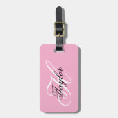 Schwarz-Weiß-Fancy-Monogramm Rosa Gepäckanhänger (Vorderseite vertikal)
