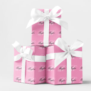 Schwarz-Weiß-Fancy-Monogramm Rosa Geschenkpapier