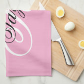 Schwarz-Weiß-Fancy-Monogramm Rosa Geschirrtuch (Viertel Falte)