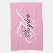 Schwarz-Weiß-Fancy-Monogramm Rosa Geschirrtuch (Vertikal)