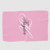 Schwarz-Weiß-Fancy-Monogramm Rosa Golfhandtuch (Horizontal)