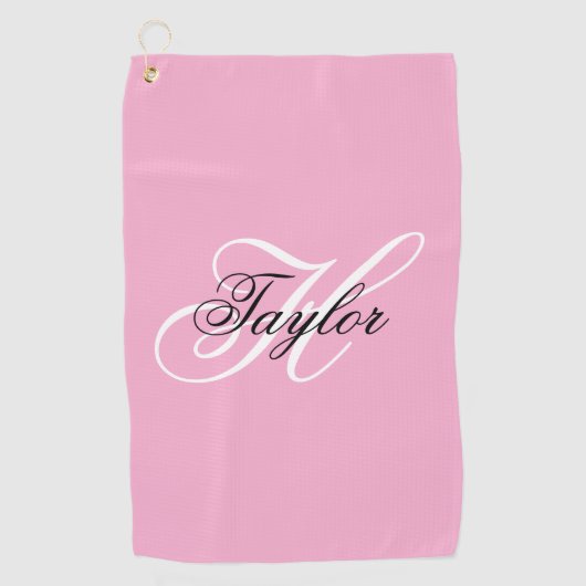 Schwarz-Weiß-Fancy-Monogramm Rosa Golfhandtuch (Vorderseite)
