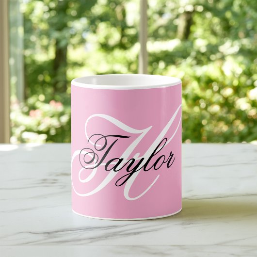 Schwarz-Weiß-Fancy-Monogramm Rosa Kaffeetasse