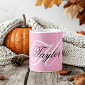Schwarz-Weiß-Fancy-Monogramm Rosa Kaffeetasse