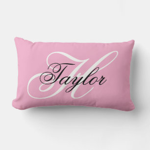 Schwarz-Weiß-Fancy-Monogramm Rosa Lendenkissen