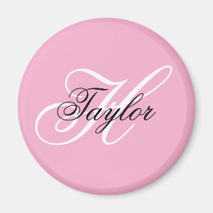 Schwarz-Weiß-Fancy-Monogramm Rosa Magnet