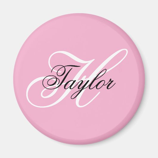 Schwarz-Weiß-Fancy-Monogramm Rosa Magnet (Vorne)