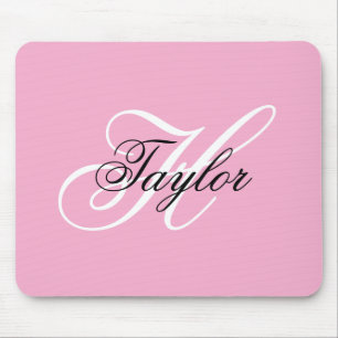 Schwarz-Weiß-Fancy-Monogramm Rosa Mousepad