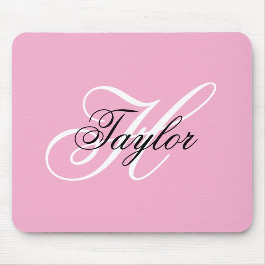 Schwarz-Weiß-Fancy-Monogramm Rosa Mousepad (Vorne)