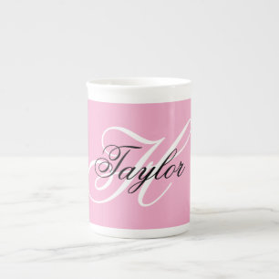 Schwarz-Weiß-Fancy-Monogramm Rosa Porzellantasse