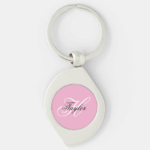 Schwarz-Weiß-Fancy-Monogramm Rosa Schlüsselanhänger