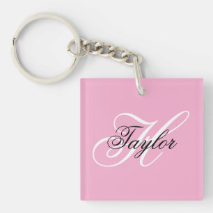 Schwarz-Weiß-Fancy-Monogramm Rosa Schlüsselanhänger