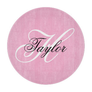 Schwarz-Weiß-Fancy-Monogramm Rosa Schneidebrett