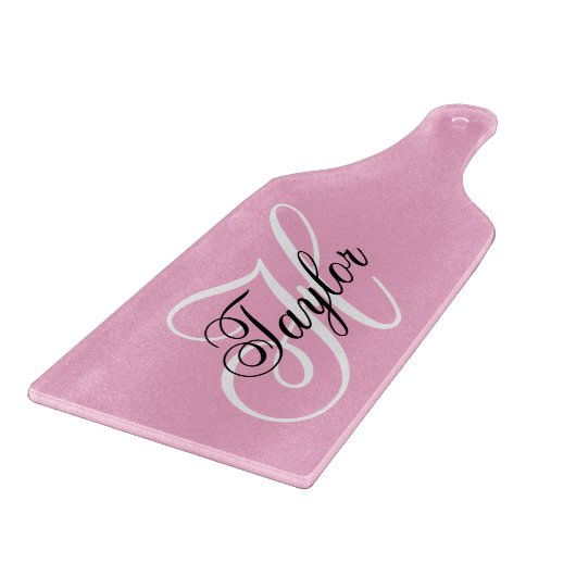 Schwarz-Weiß-Fancy-Monogramm Rosa Schneidebrett (Ecke)