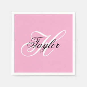 Schwarz-Weiß-Fancy-Monogramm Rosa Serviette