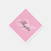 Schwarz-Weiß-Fancy-Monogramm Rosa Serviette (Ecke)