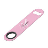 Schwarz-Weiß-Fancy-Monogramm Rosa Speed Flaschenöffner (Vorderseite Schrägansicht)