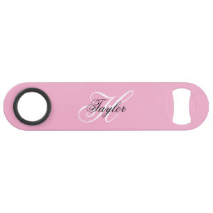 Schwarz-Weiß-Fancy-Monogramm Rosa Speed Flaschenöffner