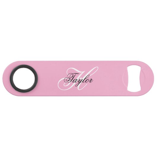 Schwarz-Weiß-Fancy-Monogramm Rosa Speed Flaschenöffner (Vorderseite (Horizontal))