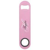 Schwarz-Weiß-Fancy-Monogramm Rosa Speed Flaschenöffner (Vorderseite)