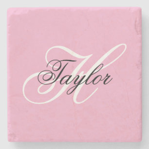 Schwarz-Weiß-Fancy-Monogramm Rosa Steinuntersetzer