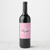 Schwarz-Weiß-Fancy-Monogramm Rosa Weinetikett (Vorderseite)