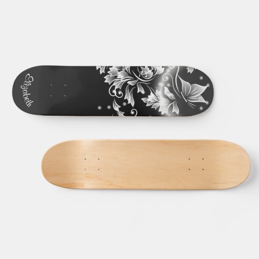 Schwarz-Weiß-Fantasie-Butterfly Ihr Name Skateboard (Horizontal)