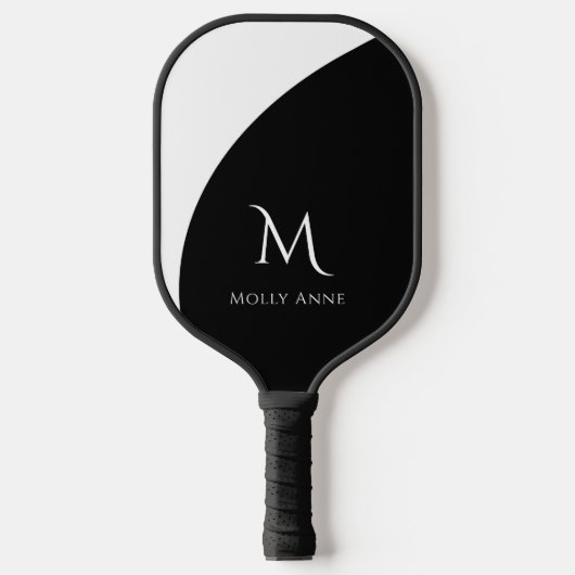 Schwarz-Weiß-Farbblock für Monogramm Pickleball Schläger (Vorderseite)