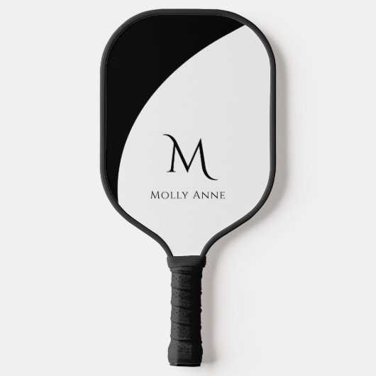 Schwarz-Weiß-Farbblock für Monogramm Pickleball Schläger (Rückseite)