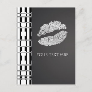 Schwarz Weiß & Faux-Silber-Schimmer-Lippen-Event Postkarte