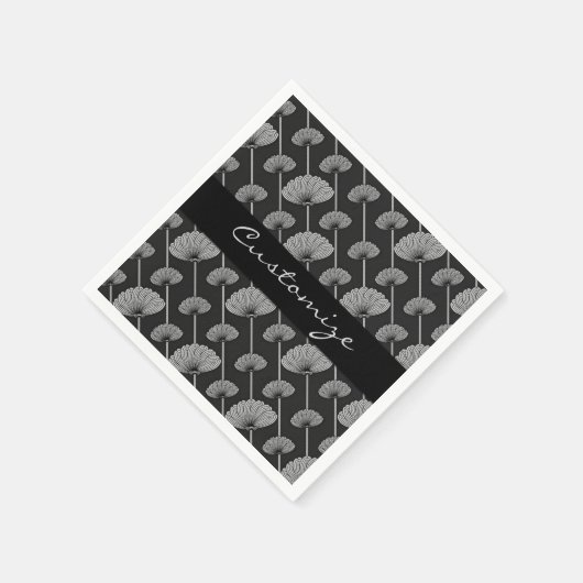 Schwarz-Weiß-Feathered Floral Fans Napkins Serviette (Ecke)