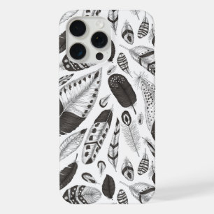 Schwarz-weiß-Feder-Muster iPhone 15 Pro Max Hülle
