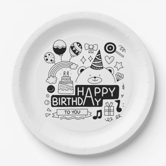 Schwarz-Weiß-Feier zum Geburtstag Pappteller (Vorderseite)