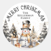 Schwarz-weiß Festlicher Winter Frohe Weihnachten Runder Aufkleber (Vorderseite)