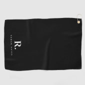 Schwarz Weiß Fette Punkt-Monogramm Moderne Minimal Golfhandtuch (Horizontal)