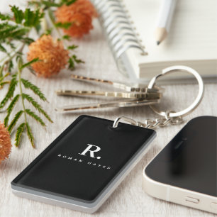 Schwarz Weiß Fette Punkt-Monogramm Moderne Minimal Schlüsselanhänger