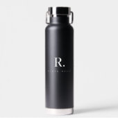 Schwarz Weiß Fette Punkt-Monogramm Moderne Minimal Trinkflasche (Vorne)