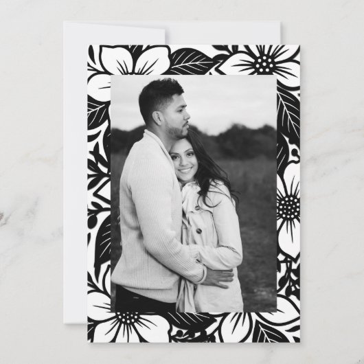 Schwarz & Weiß Fettfloral Blütendusche Einladung (Rückseite)