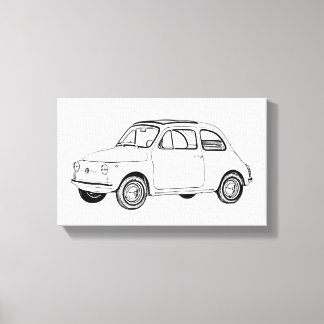 Schwarz-Weiß Fiat 500 Topolino Zeichnend Leinwanddruck