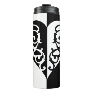Schwarz & Weiß Filigree Herz Thermosbecher