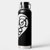 Schwarz & Weiß Filigree Herz Trinkflasche (Rückseite)