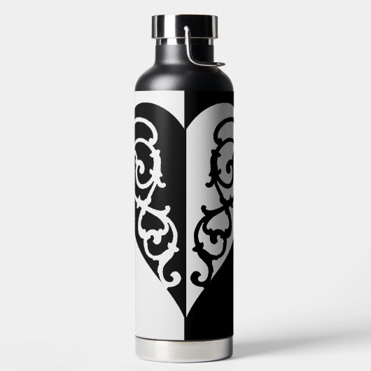 Schwarz & Weiß Filigree Herz Trinkflasche (links)