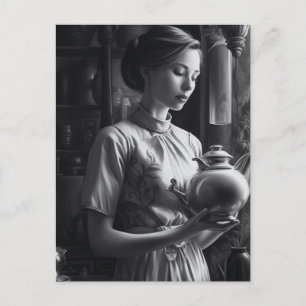 Schwarz-Weiß Film Noir Frauen Tee Küche Postkarte