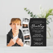 Schwarz-Weiß Filmstrip 6 Foto Abschluss Einladung (Stehend Vorderseite)