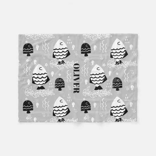 Schwarz-Weiß-Fisch-Fleece Fleecedecke (Vorderseite (Horizontal))