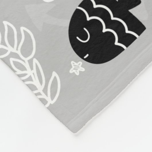 Schwarz-Weiß-Fisch-Fleece Fleecedecke (Ecke)