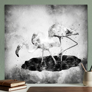 Schwarz-Weiß-Flamingo-Aquarell-Wandkunst-Dekoratio Poster