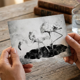 Schwarz-Weiß-Flamingo-Aquarell-Wandkunst-Dekoratio Postkarte